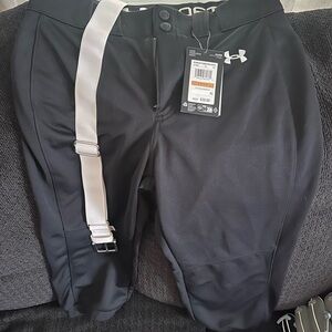 Under Armour Black Baseball Pants with White Belt Accent